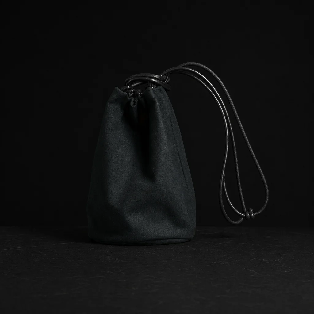 Woven Drawstring Bucket Bag with Leather