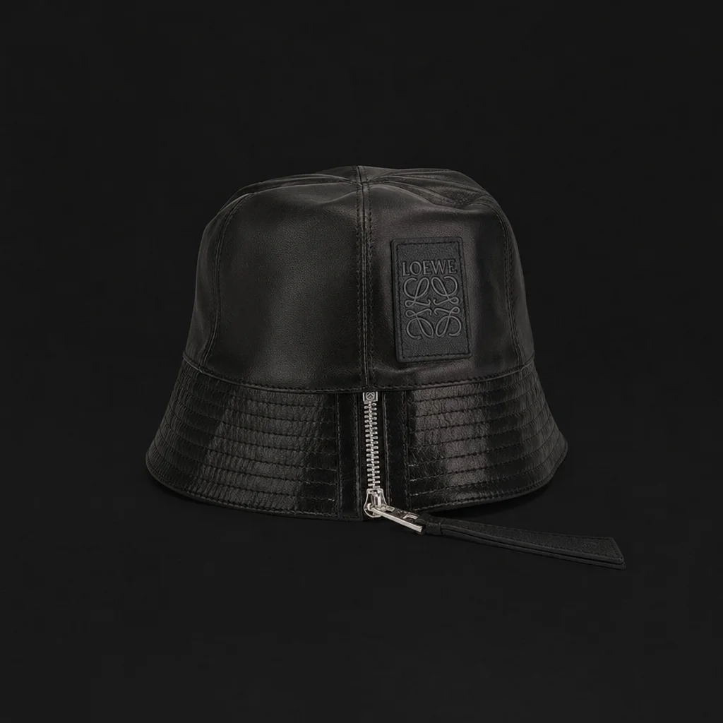 Fisherman Zip Leather Bucket Hat