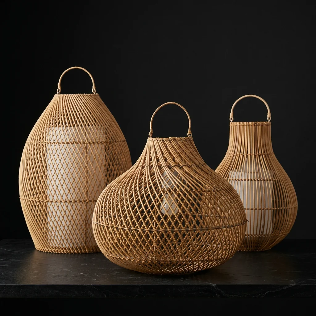 Rattan Pendant and Floor Lamps